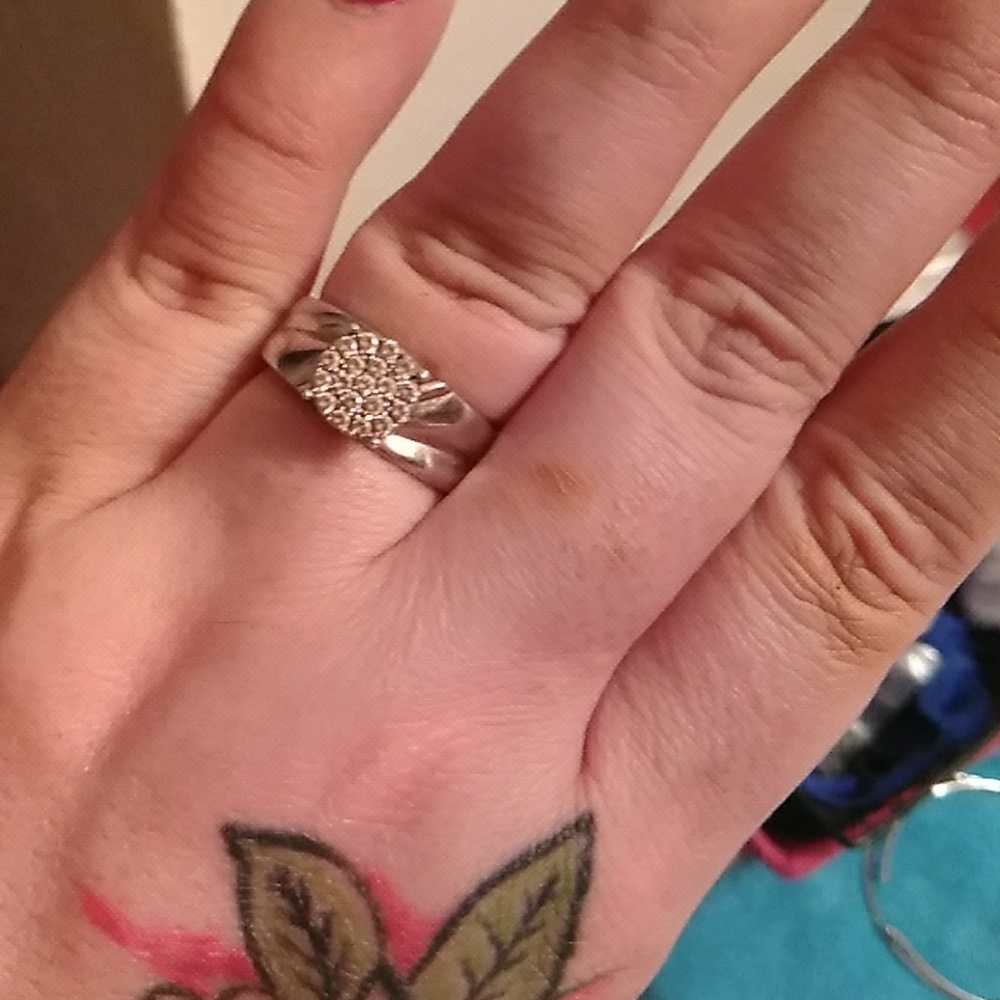 Sterling silver pavee engagement ring